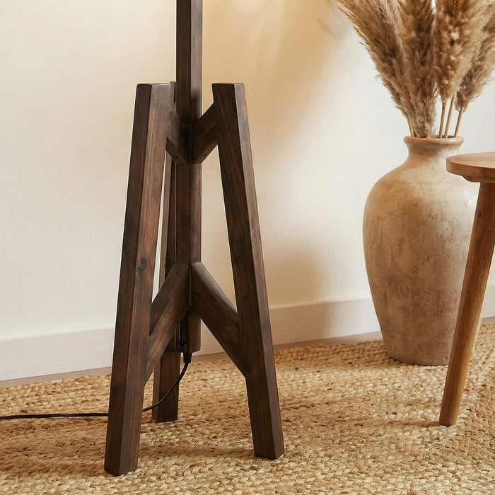 Troika Wooden Floor Lamp with Brown Base and Beige Fabric Lampshade