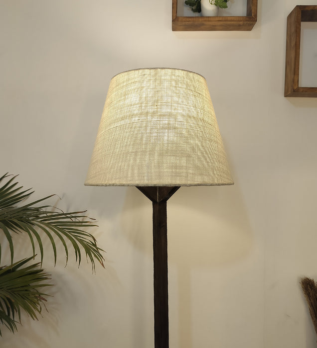 Troika Wooden Floor Lamp with Brown Base and Beige Fabric Lampshade