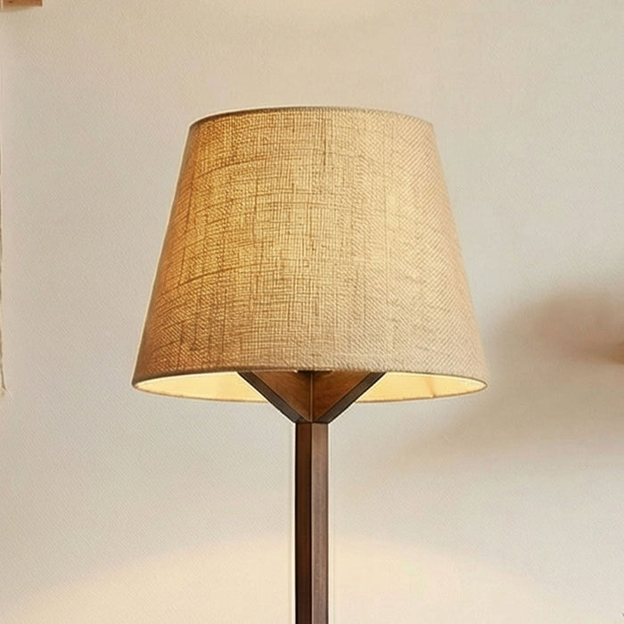 Troika Wooden Floor Lamp with Brown Base and Beige Fabric Lampshade
