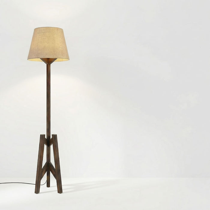 Troika Wooden Floor Lamp with Brown Base and Beige Fabric Lampshade