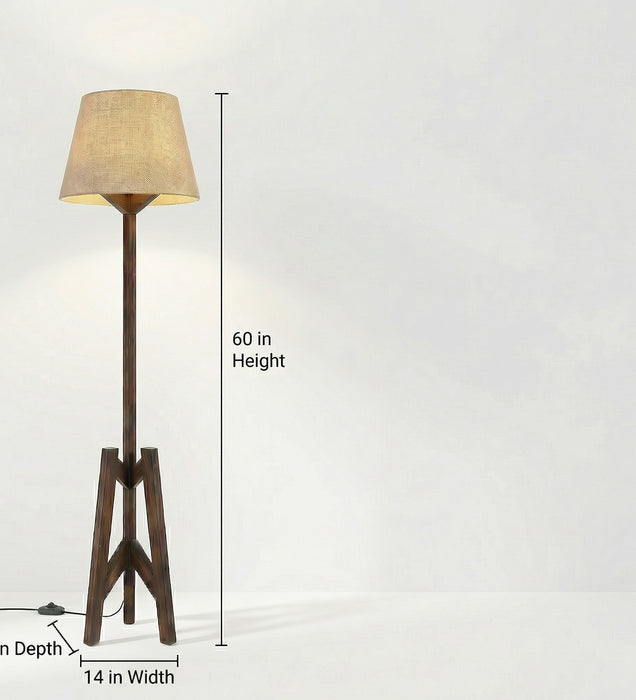 Troika Wooden Floor Lamp with Brown Base and Beige Fabric Lampshade