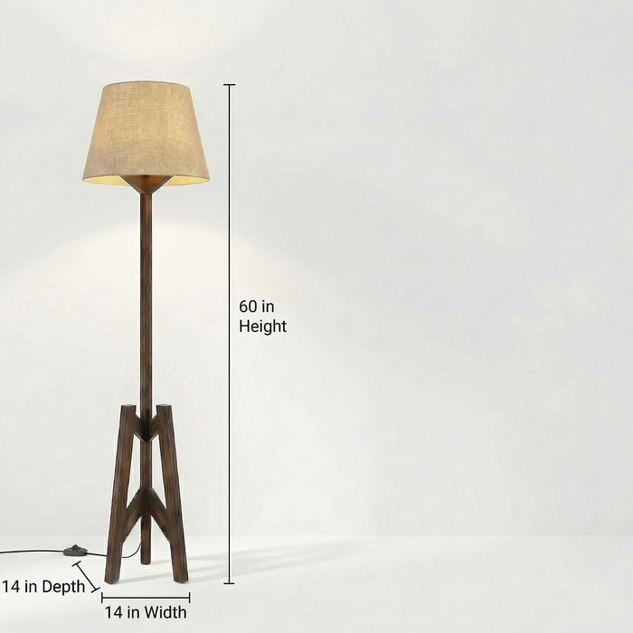 Troika Wooden Floor Lamp with Brown Base and Beige Fabric Lampshade