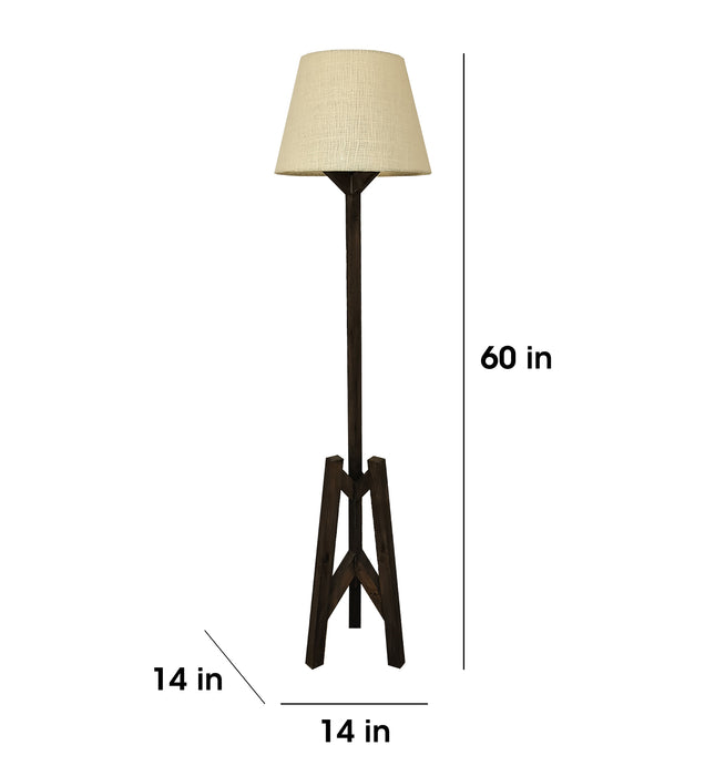 Troika Wooden Floor Lamp with Brown Base and Beige Fabric Lampshade