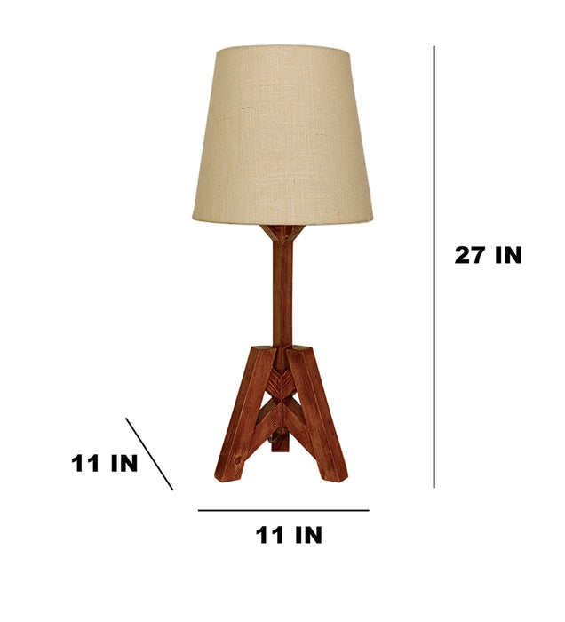 Troika Wooden Table Lamp with Brown Base and White Fabric Lampshade