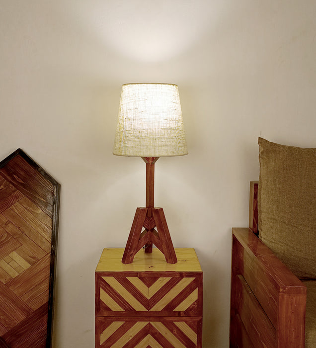 Troika Wooden Table Lamp with Brown Base and White Fabric Lampshade