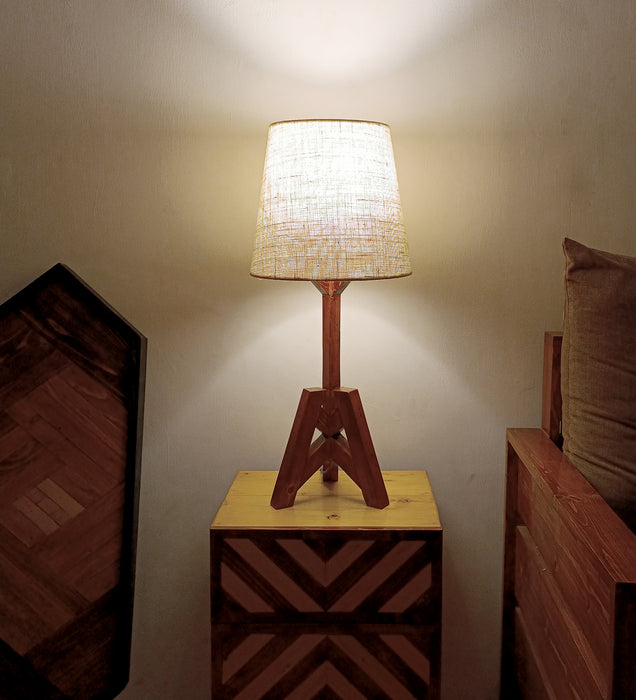 Troika Wooden Table Lamp with Brown Base and White Fabric Lampshade