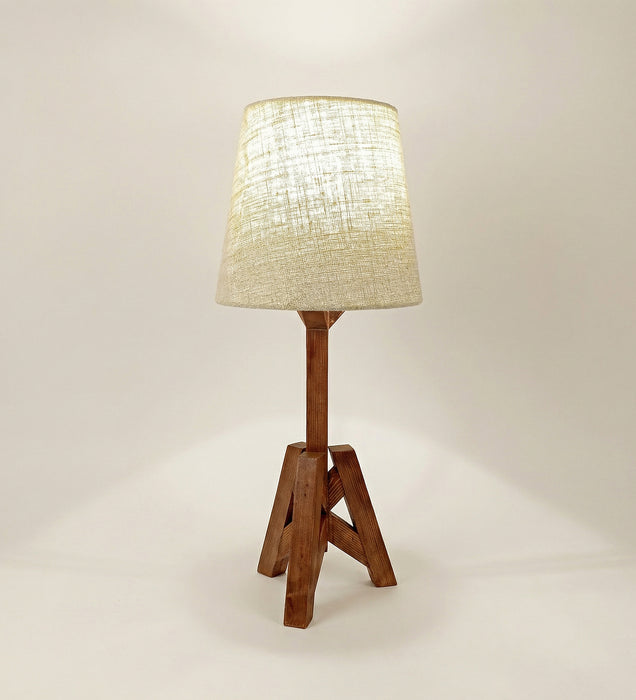 Troika Wooden Table Lamp with Brown Base and White Fabric Lampshade