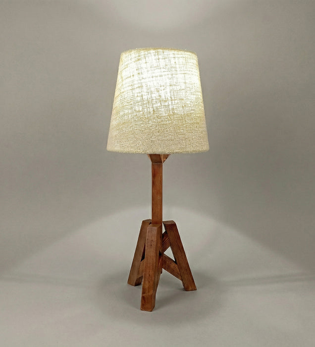 Troika Wooden Table Lamp with Brown Base and White Fabric Lampshade