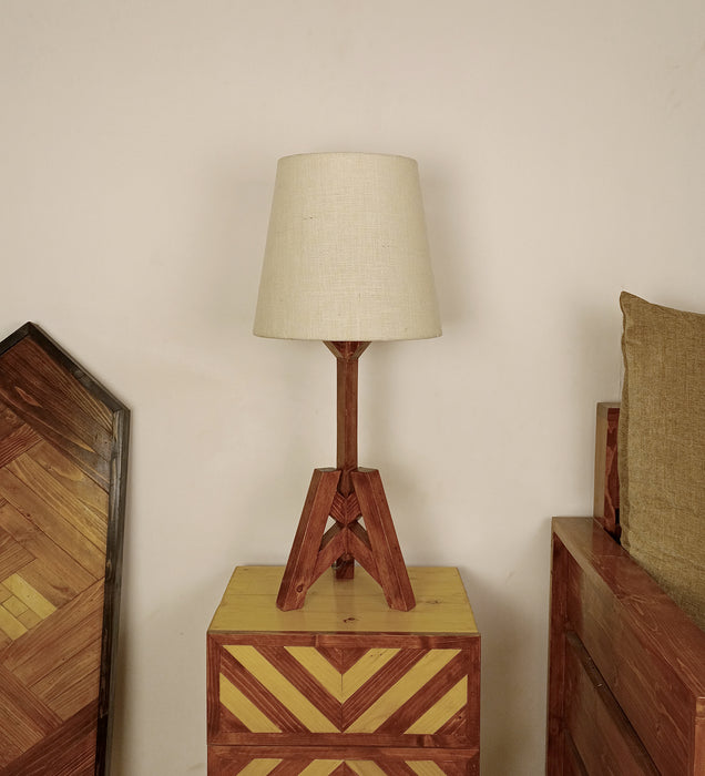 Troika Wooden Table Lamp with Brown Base and White Fabric Lampshade