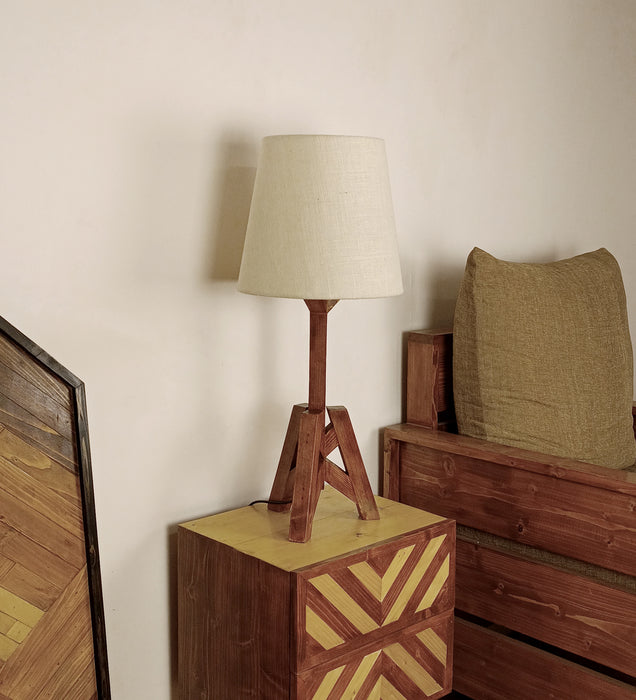 Troika Wooden Table Lamp with Brown Base and White Fabric Lampshade