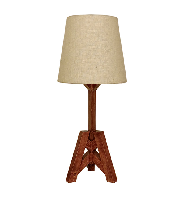 Troika Wooden Table Lamp with Brown Base and White Fabric Lampshade