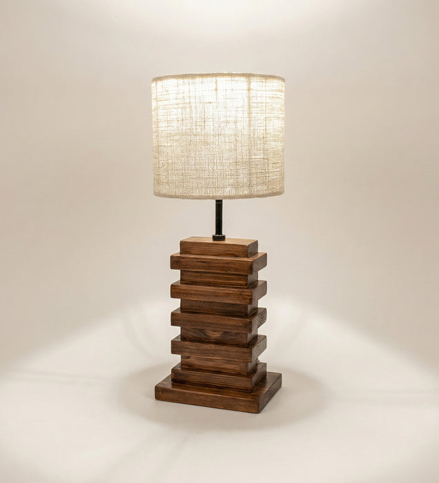 Truffle Brown Wooden Table Lamp with Fabric Lampshade