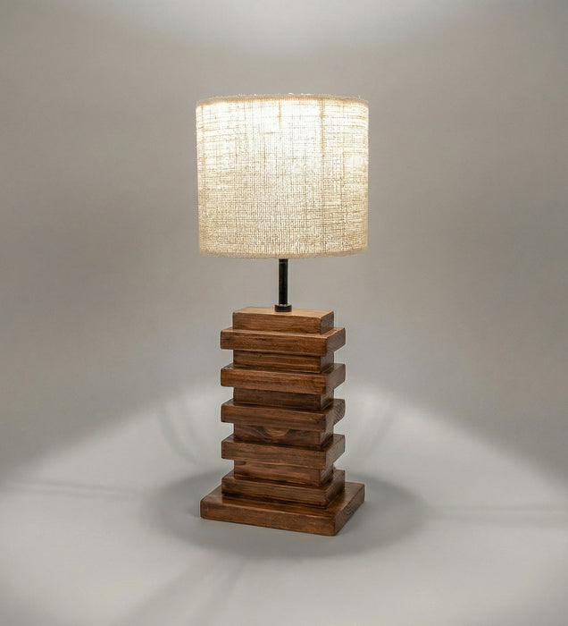 Truffle Brown Wooden Table Lamp with Fabric Lampshade