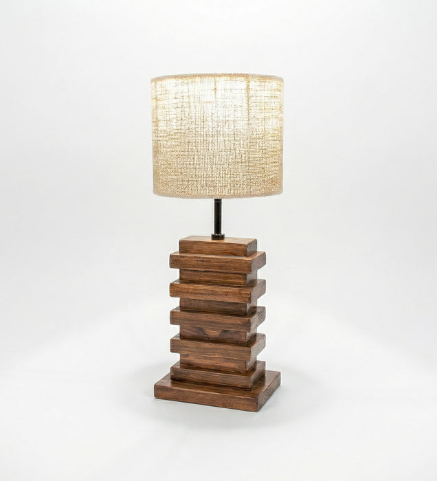 Truffle Brown Wooden Table Lamp with Fabric Lampshade
