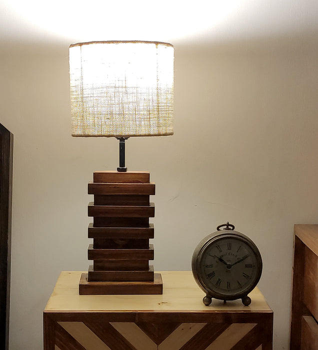 Truffle Brown Wooden Table Lamp with Yellow Printed Fabric Lampshade