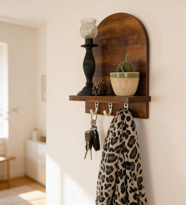 Valencia Wooden Wall Shelf Organiser with Key Holders
