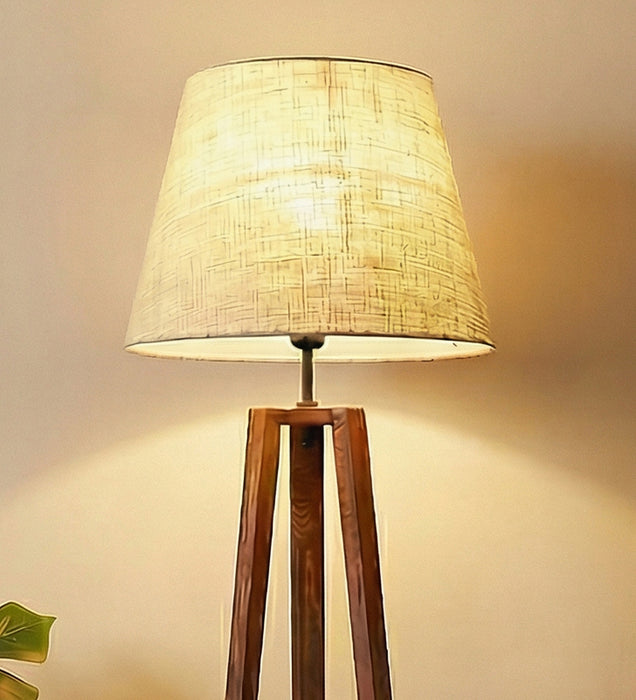 Vantage Wooden Floor Lamp with Brown Base and Jute Fabric Lampshade