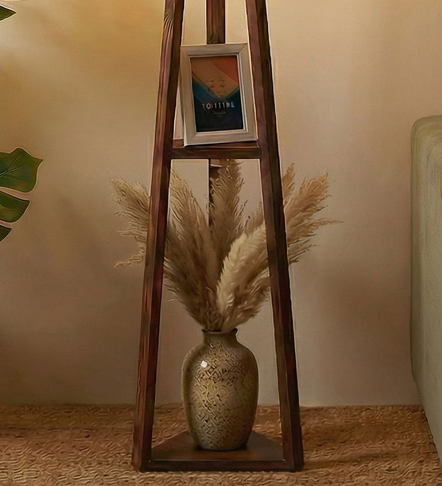 Vantage Wooden Floor Lamp with Brown Base and Jute Fabric Lampshade