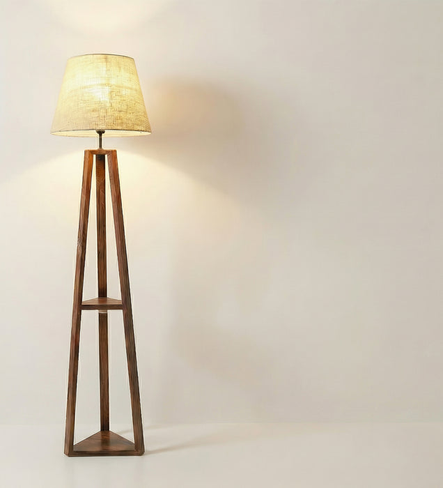 Vantage Wooden Floor Lamp with Brown Base and Jute Fabric Lampshade
