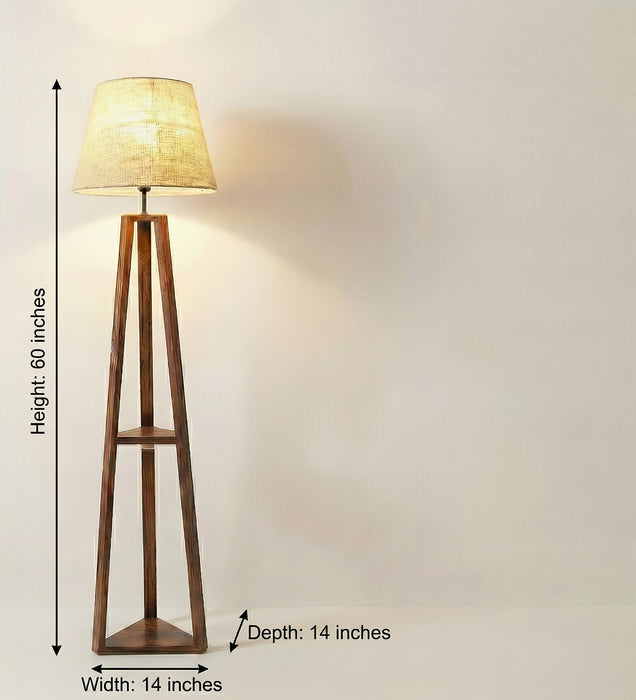 Vantage Wooden Floor Lamp with Brown Base and Jute Fabric Lampshade