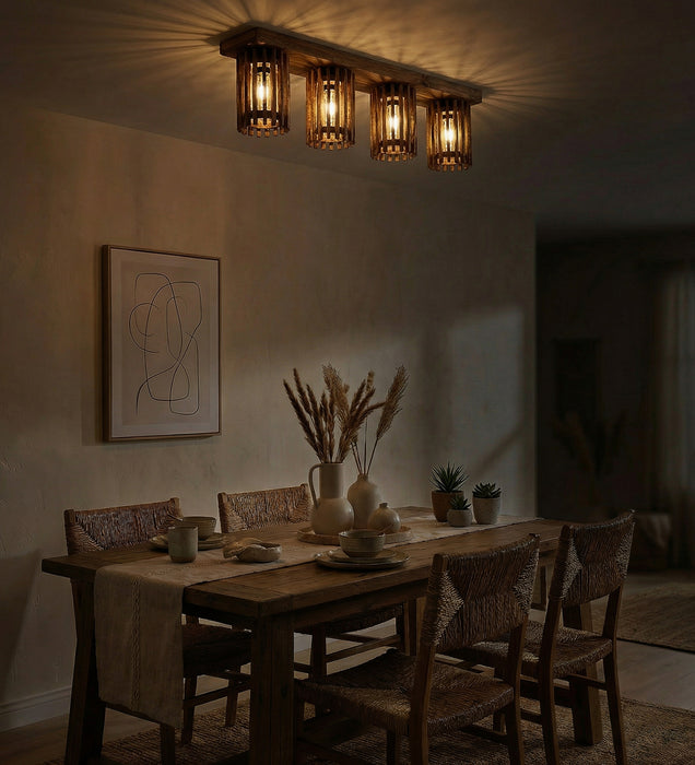Ventus Brown Wooden 4 Series Ceiling Lamp