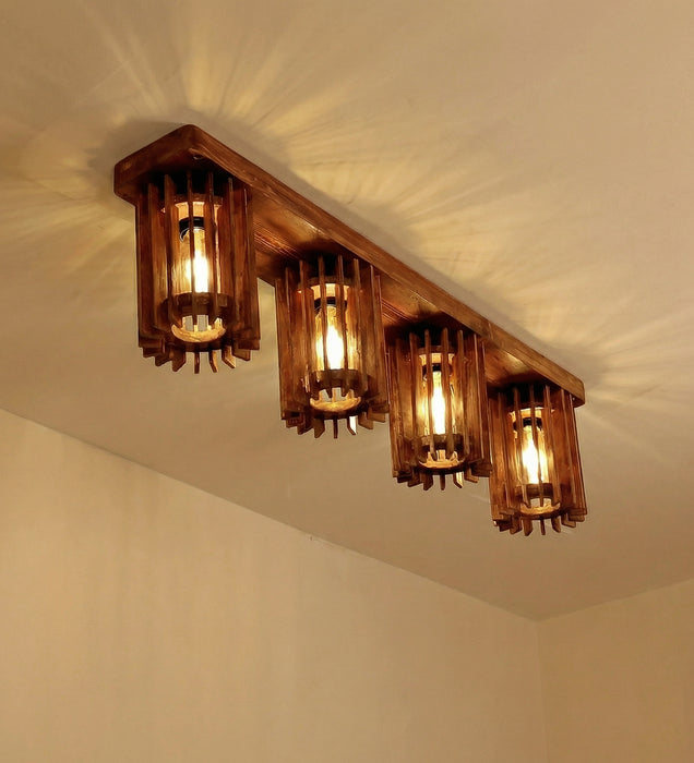 Ventus Brown Wooden 4 Series Ceiling Lamp