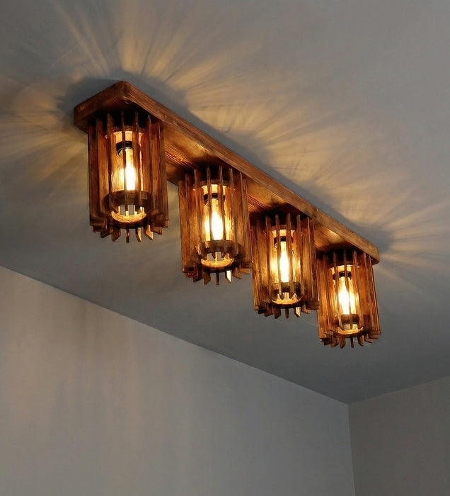 Ventus Brown Wooden 4 Series Ceiling Lamp
