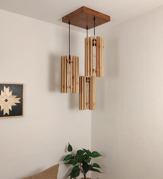 Ventus Beige Wooden Cluster Hanging Lamp