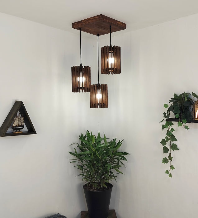 Ventus Brown Wooden Cluster Hanging Lamp