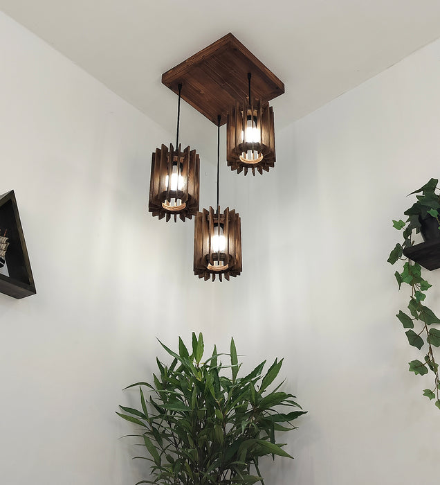 Ventus Brown Wooden Cluster Hanging Lamp