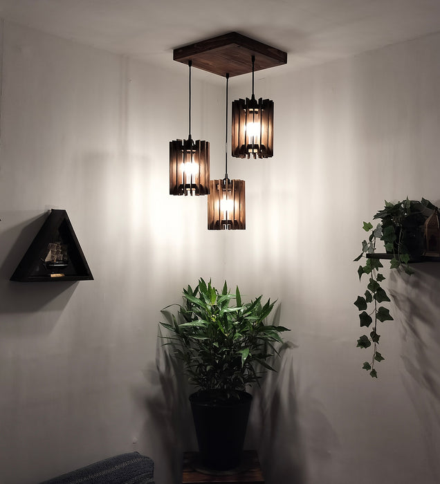 Ventus Brown Wooden Cluster Hanging Lamp