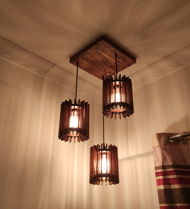 Ventus Brown Wooden Cluster Hanging Lamp
