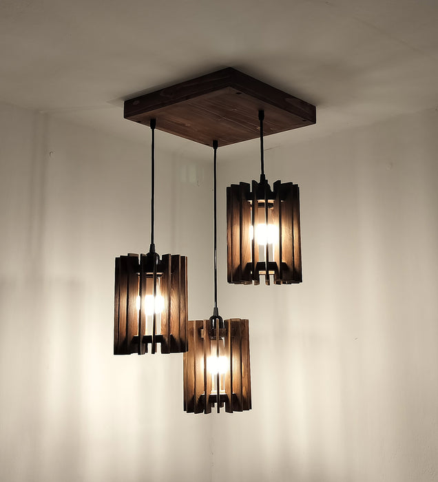 Ventus Brown Wooden Cluster Hanging Lamp