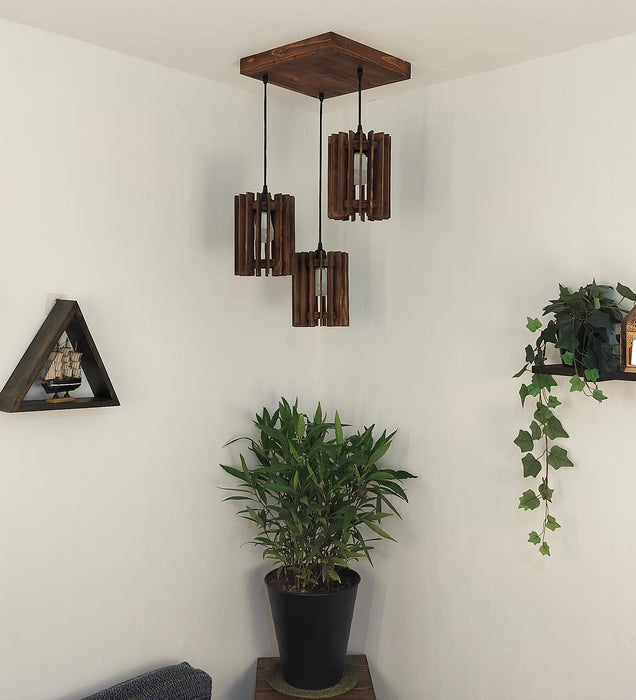 Ventus Brown Wooden Cluster Hanging Lamp