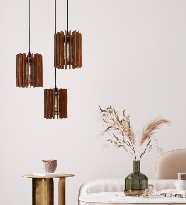 Ventus Brown Wooden Cluster Hanging Lamp