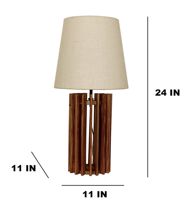 Ventus Brown Wooden Table Lamp with Yellow Printed Fabric Lampshade