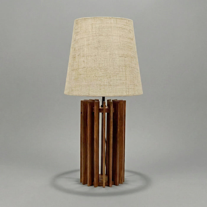 Ventus Brown Wooden Table Lamp with Jute Lampshade