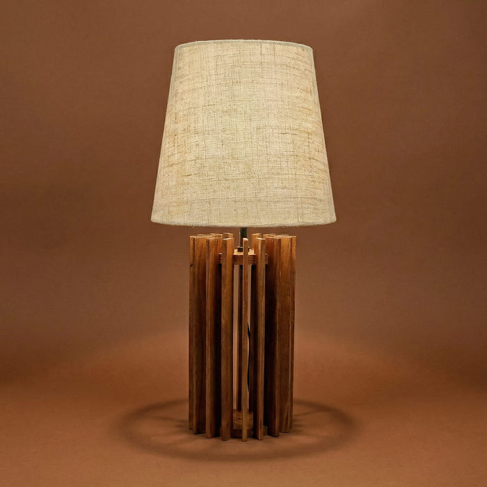Ventus Brown Wooden Table Lamp with Jute Lampshade