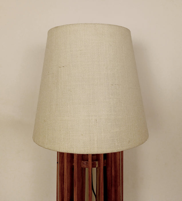 Ventus Brown Wooden Table Lamp with Yellow Printed Fabric Lampshade