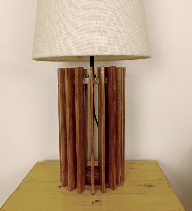 Ventus Brown Wooden Table Lamp with Yellow Printed Fabric Lampshade