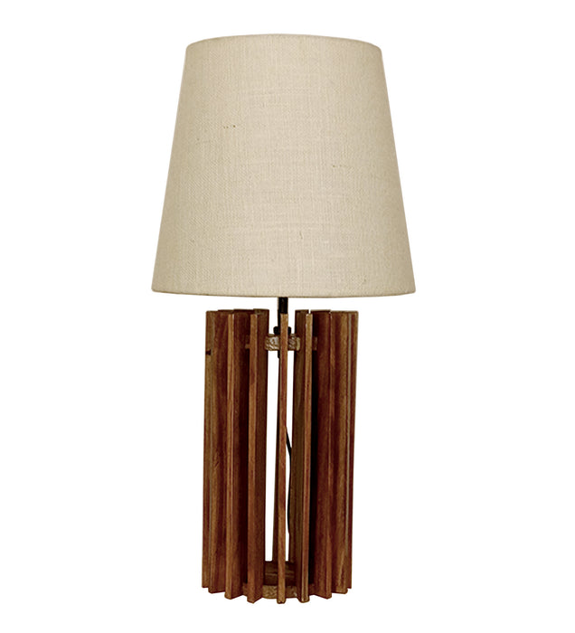 Ventus Brown Wooden Table Lamp with Yellow Printed Fabric Lampshade