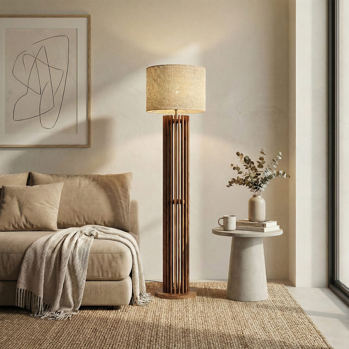 Ventus Wooden Floor Lamp With Jute Lampshade