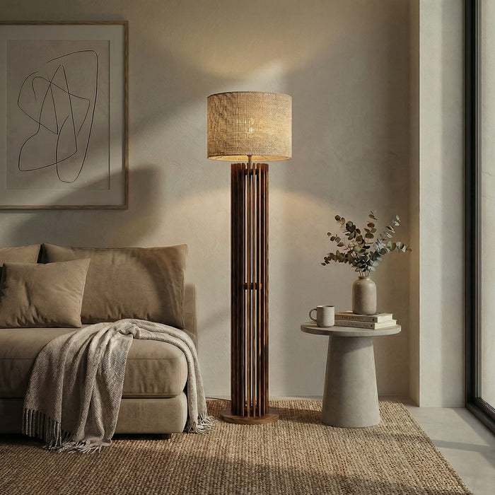 Ventus Wooden Floor Lamp With Jute Lampshade