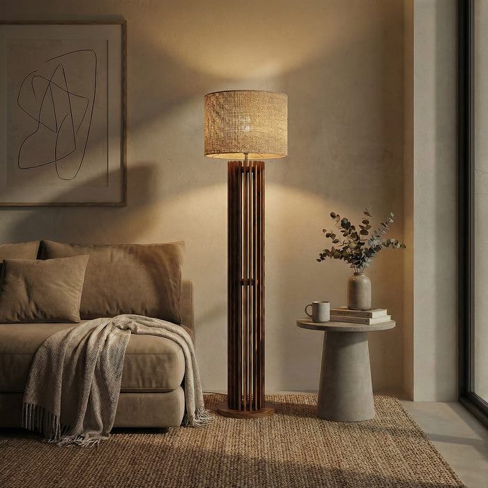 Ventus Wooden Floor Lamp With Jute Lampshade