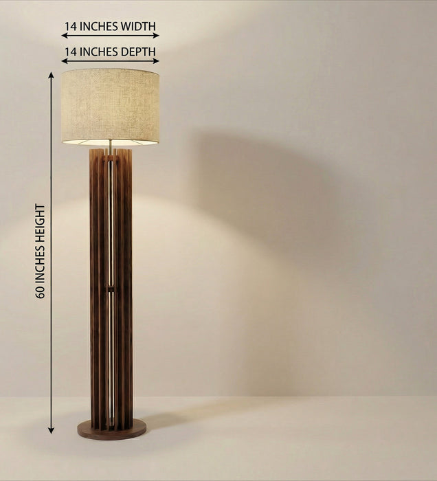 Ventus Wooden Floor Lamp With Brown Base and Beige Fabric Lampshade