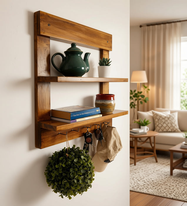 Verona Wooden Wall Shelf Organiser with Key Holders