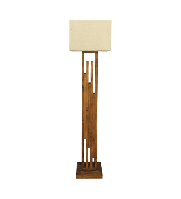 Victoria Wooden Floor Lamp with Brown Base and Jute Fabric Lampshade