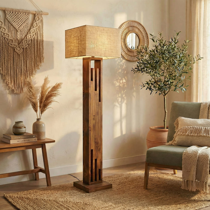 Victoria Wooden Floor Lamp with Jute Lampshade