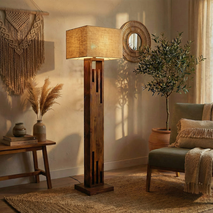 Victoria Wooden Floor Lamp with Jute Lampshade