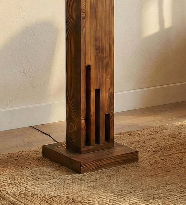 Victoria Wooden Floor Lamp with Brown Base and Jute Fabric Lampshade
